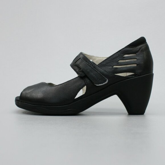 Merrell Ladies 8 Evera MJ Black Mary Janes Hook Loop Peep-toe Pumps Heels Shoes - Picture 2 of 12